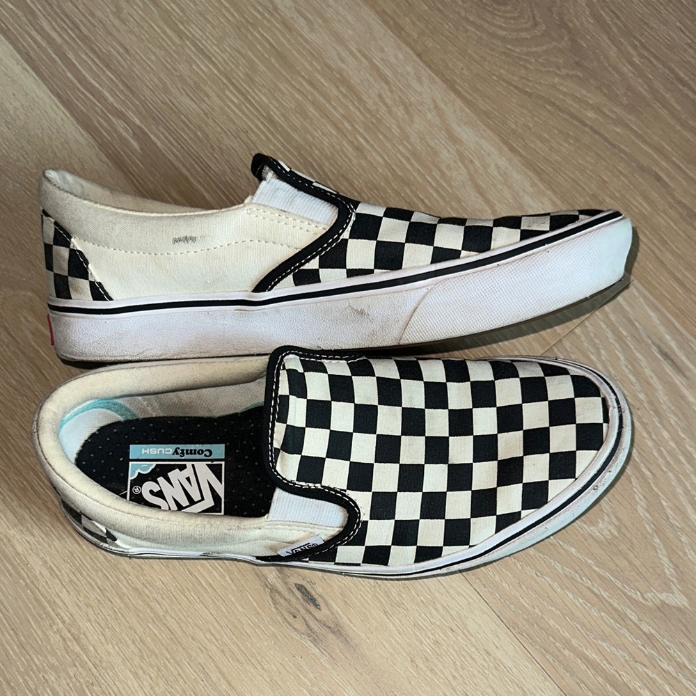 Vans Women's Black and White Checkered Slip-On Sneakers